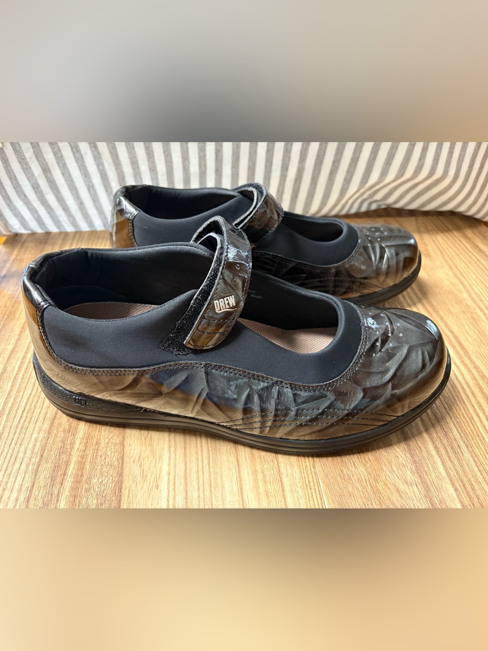 DREW Black Patent Mary Jane Flats with Strap